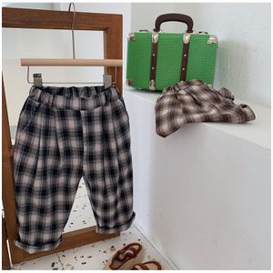 Jongens En Meisjes Katoen Plaid Casual Broek Peuter Kinderen Herfst Rechte Broek Kleine Kinderen Losse Broek