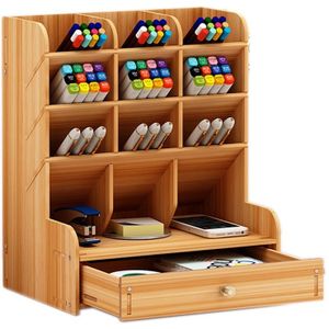 Houten Bureau Organizer Multifunctionele Diy Pen Houder Doos Desktop Stationaire Home Office Supply Opbergrek