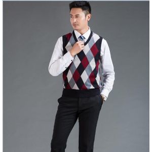 Mens Herfst Mode Argyle Mouwloze Trui V-hals Man Woo Kleding Knit Vest
