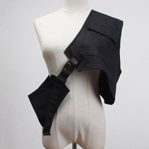 [Eam] Vrouwen Loose Fit Zwarte Gesp Split Joint Onregelmatige Vest V-Kraag Mouwloze Mode Tij Voorjaar herfst 1Y004
