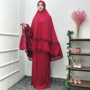 Ramadan Gebed Kledingstuk Sets Moslim Aanbidding Gewaad Vrouwen Jurk Turkije Wedding Eid Maxi Dubai Marokkaanse Kaftan Islamitische Ropa 2Pecs