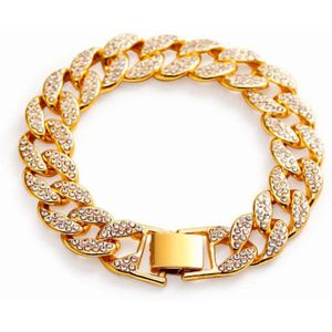 Cubaanse Dikke Link Chain Armband Punk Luxe Crystal Armbanden Voor Vrouwen Mannen Sieraden Goud Kleur Rhinestone Bangles Bling