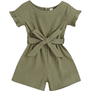 1-6Y Kinderen Kids Meisjes Casual Ruches Korte Mouw Riem Jumpsuit Mode Effen Kleur Zomer Korte Broek Outfit 2 Kleuren
