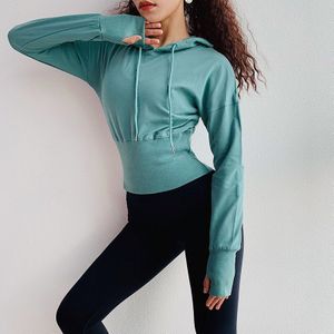 Sport Jas Hooded Gym Shirt Workout Yoga Top Vrouwen Herfst & Winter Katoen Sweatshirts Lange Mouw Met Duim Gaten