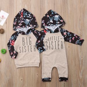 Leuke Peuter Kids Baby Meisje Kleding Zus Wedstrijd Outfits Grote Zus Hooded Sweatshirt Zusje Bloemen Romper Tops