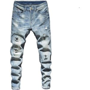 Ripped Jeans Voor Mannen Slim Fit Retro Blauw Stretch Streetwear Hip Hop Patchwork Jeans Gescheurde Mannen Motorfiets Broek Mannelijke biker Jeans