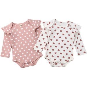 Pudcoco Lente Herfst Kleding Pasgeboren Kids Baby Meisjes Jongen Geribbelde Kleding Ruche Harten Jumpsuit Vliegen Lange Mouw Bodysuit Outfit