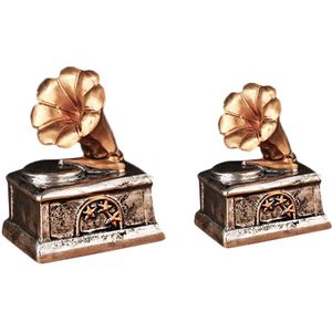 2 Pcs Fonograaf Model Decoratieve Mini Retro Desktop Hars Fotografie Props Desktop Ornament Voor Thuis Slaapkamer Kantoor