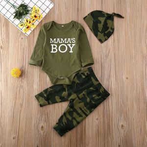 Pudcoco Pasgeboren Baby Jongen Meisje Kleding Brief Lange Mouw Romper Tops Camouflage Print Lange Broek Hoofdband 3Pcs Outfits Kleding