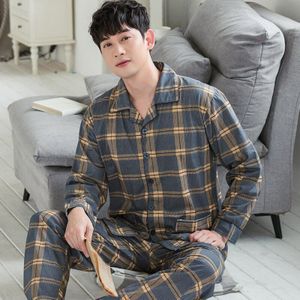 Mannen Pyjama Lange Mouw Katoen En Najaar Vest Plaid Pyjama Mannen Grote Werven Xxl 3XL 4XL Huishouden pak Mannen Jeugd