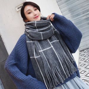 [Ewq] Winter Sjaal Plaid Patchwork Dikke Warm Houden Breien Lange Plaid Korea Mode Sjaal Vrouw Wol Spinnen 19C-a17-02-0