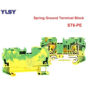 10Pcs Lente Grond Terminal Blokken ST6-PE Morsettiera Din Rail Geel Groen Aarding Terminals Blok Draad Kabel Connector 6mm2