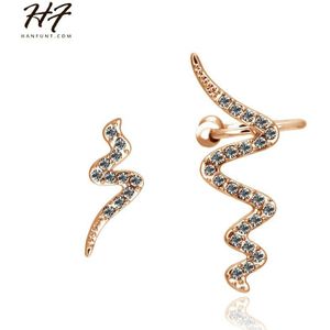 Asymmetrie Speciale Snake Oorbellen Jassen voor Vrouwen Punk Rose Goud Kleur AAA + CZ Mode-sieraden Voor Party e364