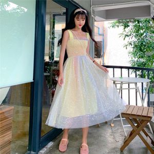 Zomer Koreaanse Onsterfelijke Regenboog-Gekleurde Hoge Taille Afslanken Fee Jurk Thee Party Lolita Jurk Zoete Lolita Pop