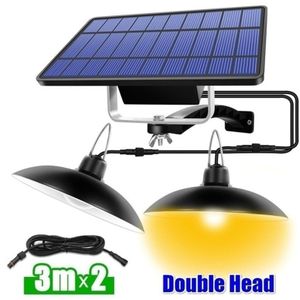 Dubbele Hoofd Solar Hanglamp Outdoor Indoor Solar Lamp Met Lijn Verlichting Voor Camping Thuis Tuin Yard-Wit