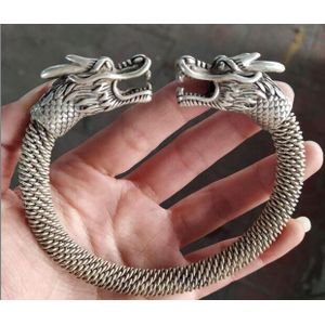 Chinese Tibet zilveren gesneden dragon Head Mannen EEN armband