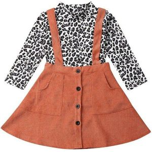 Pasgeboren Kid Baby Meisje Kleding Met Lange Mouwen Leopard Top T-shirt Overall Strap Jurk Lente Herfst Meisjes Outfit Set 1-5Years