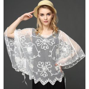 Zomer Toevallige Losse Oversized Dunne Mesh Borduren Bloemen Batwing Mantel Cape See-Through Kant Poncho Jas Feminino