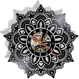 Mandala Bloem Stille Quartz Vinyl Record Wandklok Indian Slaapkamer Art Decoratieve Horloge Mandala Zaden Satori Yoga Souvenir