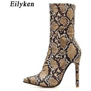 Eilyken Serpentine Vrouwen Enkellaars Herfst Lace-Up Puntschoen Stiletto Schoenen Mode Sexy Chelsea Laarzen Maat 35- 42