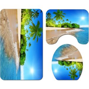 Coastal Sunny Beach Landschap 3D Douchegordijn Voetstuk Tapijt Deksel Wc Cover Tapijt Badmat Set Badkamer Gordijnen Met Haken