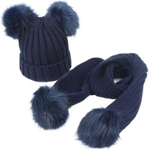 Peuter Kids Winter Warm Pom Pom Oren Tricot Beanie Hat Met Lange Sjaal Set