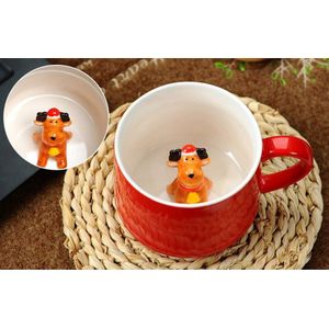 Red 3D Dier Keramische Mok, leuke Cartoon Koffie Melk Thee Cup 400Ml Verjaardag Mokken Kantoor Koffie Puer Cup