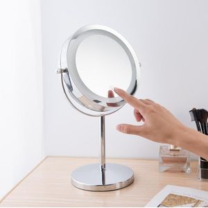 Led Make-Up Spiegel 2 Gezicht 3X Vergrootglas Touch Screen Lichten Spiegel Badkamer Make Up Cosmetische Vanity 360 Roterende Spiegel