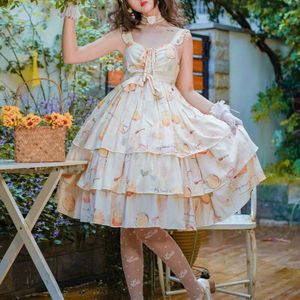 Victoriaanse Vintage Zoete Lolita Jsk Jurk Vrouwen Japanse Harajuku Mouwloze Honing Citroen Print Princess Party Jurken Meisjes Jurk