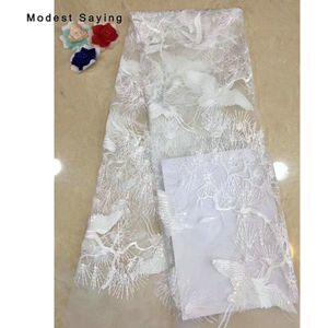 2 Yards Ivory Crane Shaped Lovertjes Kant Stoffen voor Avondjurk ArrivalEmbroidered Mesh Party Prom Netto Kant Materiaal