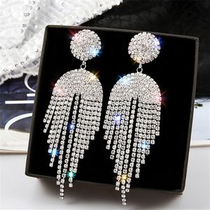 Fyuan Lange Tassel Crystal Oorbellen Voor Vrouwen Bijoux Geometrische Volledige Strass Oorbellen Verklaring Sieraden