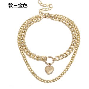 Punk Mode Multilayer Lock Hangers Gothic Grote Hart Dikke Ketting Choker Vintage Coin Lange Parel Kettingen Voor Vrouwen