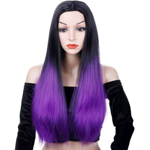 Huaya Paars Lang Steil Haar Pruiken Voor Vrouwen Hittebestendige Synthetisch Haar Pruik Lolita Leuke Meisje Halloween Party Cosplay Pruik