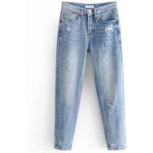 Dave & Di Engeland Stijl Vintage Blauw Straight Moeder Jeans Vrouw Hoge Taille Jeans Ripped Jeans Voor Vrouwen Boyfriend Jeans voor Vrouwen