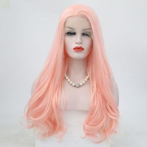 VREUGDE & BEAUTY Roze Pruik 26 ""Lang Golvend Lace Front Pruik Hittebestendige Vrouwen Pruiken Synthetische Lace Front Pruik