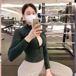 Ke Wit Gember Geel Sport Fitness Rits Jas Vrouwelijke Hoge Elastische Korte Strakke Yoga Jas Jas Bovenkleding