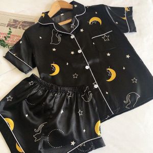 Pyjama Satijn Femme Zijden Pyjama Voor Vrouwen Night Star Moon Print Pyjama Set Pijama Verano Mujer Vrouwen Thuis pak Nachtkleding