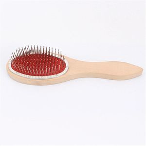 Houten Handvat Detangling Hair Brush Haar Pruik Styling Stalen Kammen Grove Ronde Hoofd Massage Borstel Verminderen Haaruitval tool