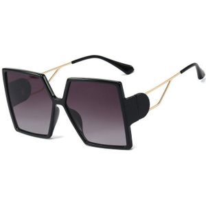 Luxe Zonnebril Voor Vrouwen Vintage Oversized Zwart Vierkant Legering Zonnebril Vrouwelijke Holle Out Gradiënt Shades