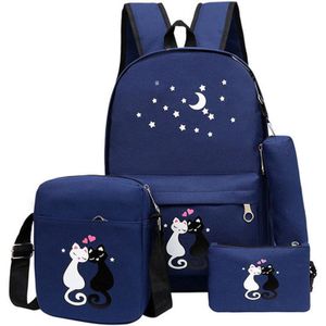 4 Set Schooltassen Kind School Rugzakken Voor Tiener Meisjes 2022 Leuke Kat Cartoon Rugzak Kids Bag Canvas Schooltas