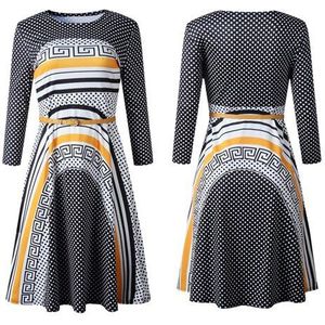 Afrikaanse Vrouwen Jurk Dashiki Print A-lijn Lange Mouwen Katoenen Midi Knielengte Jurken Afrikaanse Kleding Patroon Plus Size