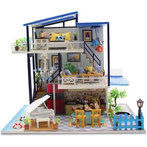 Diy Poppenhuis Miniatuur Model Blauw Liefde Huis Meubels Queen Houten Creatieve Handgemaakte Speelgoed Voor Kinderen Verjaardag Kerstcadeaus