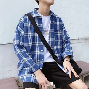 Koreaanse Style Casual Oversize Katoen Lange Mouw Plaid Shirt