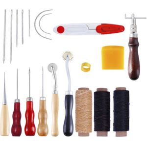 14 stks/set Lederen Craft Hand Stiksels Naaien Tool Draad Priem Waxed Vingerhoed Kit