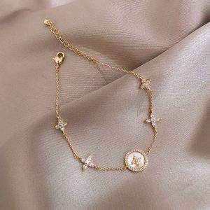 Luxe Mode Zirconia Natuurlijke Shell Steen Bedelarmband Voor Vrouw Exquisite Gouden Ketting Manchet Armband Meisje Sieraden