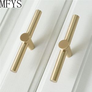 1Pc T Bar Knoppen Pulls Zuiver Koper Keukenkast Deurgrepen Geborsteld Goud Messing Lade Knoppen Handgrepen Dressoir pulls