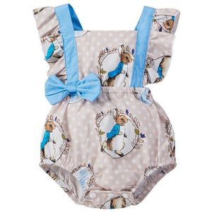 Ademend Baby Meisjes Pasen Outfit, Zoete Stijl Zuigeling Zomer Creatieve Bunny Printing Fly Mouw Romper Casual Jumpsuit
