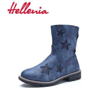 Hellenia Lente Meisjes Eco-Lederen Schoen Mesh Voering Kinderen Mode Mid Kalf Boot Jongens Navy Bling Sterren maat 24-29