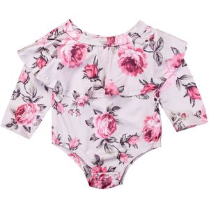 Casual Peuter Baby Meisjes Off Shoulder Lange Mouwen Bodysuit Jumpsuit Outfits Set Size 0-24 M