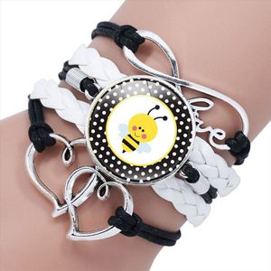 Mode Honeybee Lederen Armband Multilayer Glas Cabochon Bangle Armbanden Handgemaakte Verjaardagscadeautjes